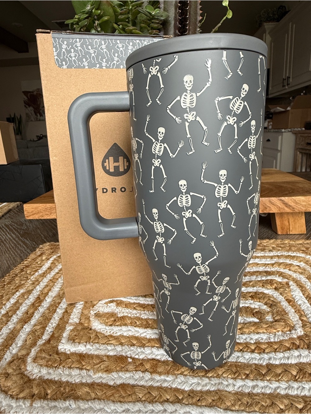 Dead Serious 32oz Hydrojug Grey Skeleton Pattern Travel Mug-glows